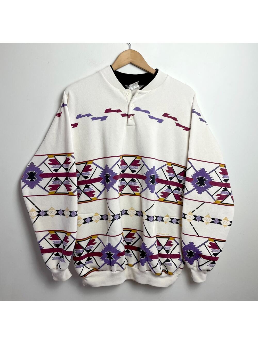 Vintage 90s Southwest Henley Sweatshirt Sz XL Tribal Aztec Western Retro Cowboy